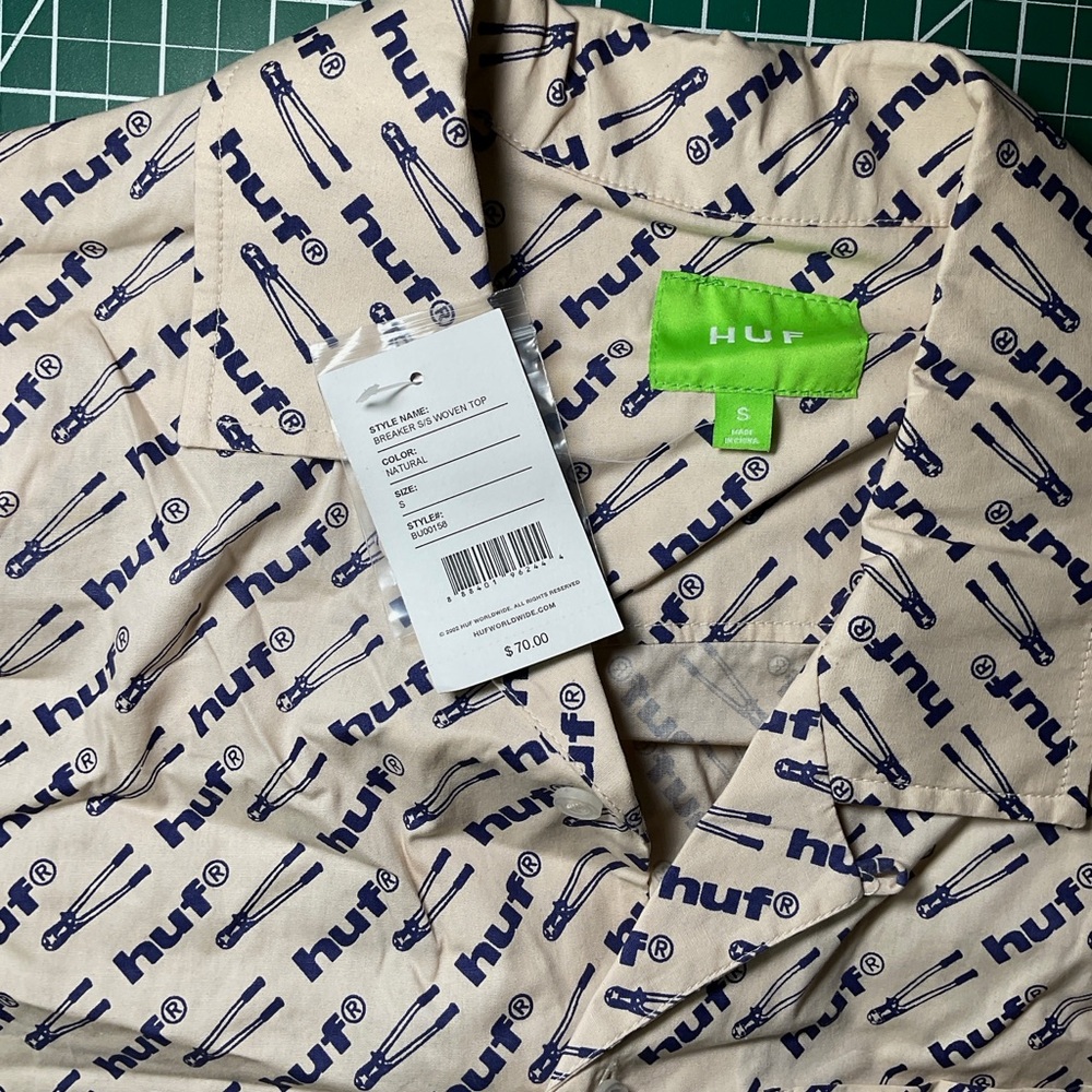HUF Tan and Navy Logo Men's Shirt